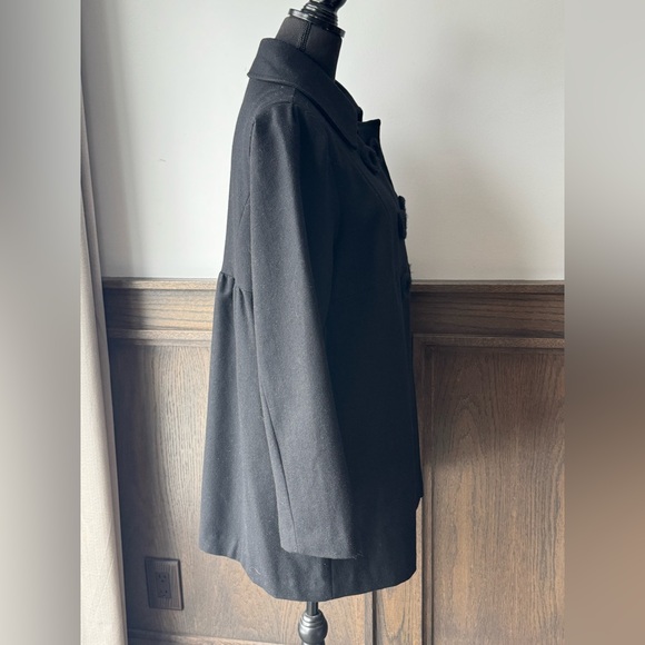 Luii Classic Black Double-Breasted Wool Blens Pea Coat size Large - Picture 4 of 7